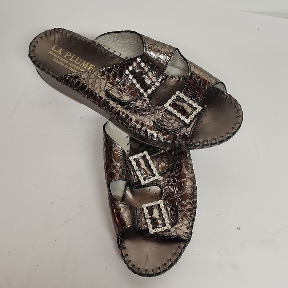 La Plume Made in Italy Shoes - LA PLUME Made In Italy Leather Women's Metallic Slide Sandals Sz 39/US 8/8.5